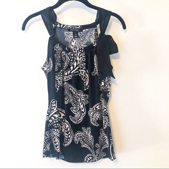 EIC WHBM Tank Blouse, Tie Shoulder, Black, White S - Picture 1 of 5